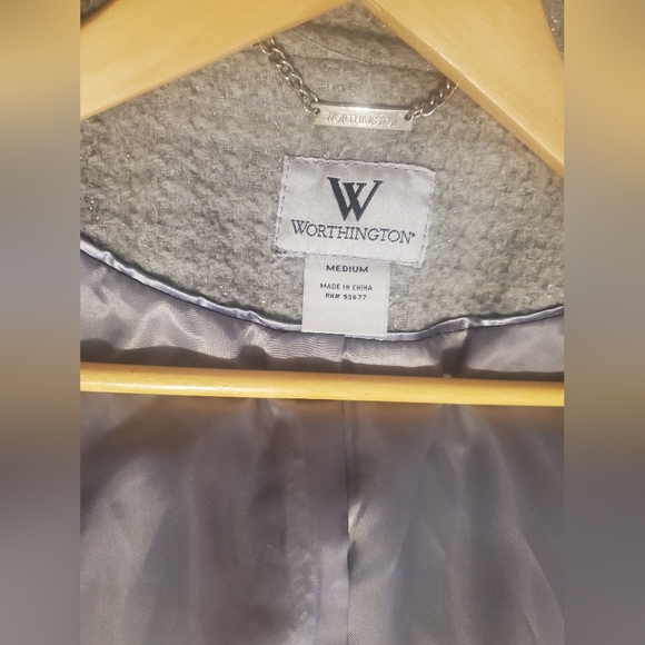 Worthington Size Medium Gray and Sliver Peacoat Missing a button - Picture 3 of 6